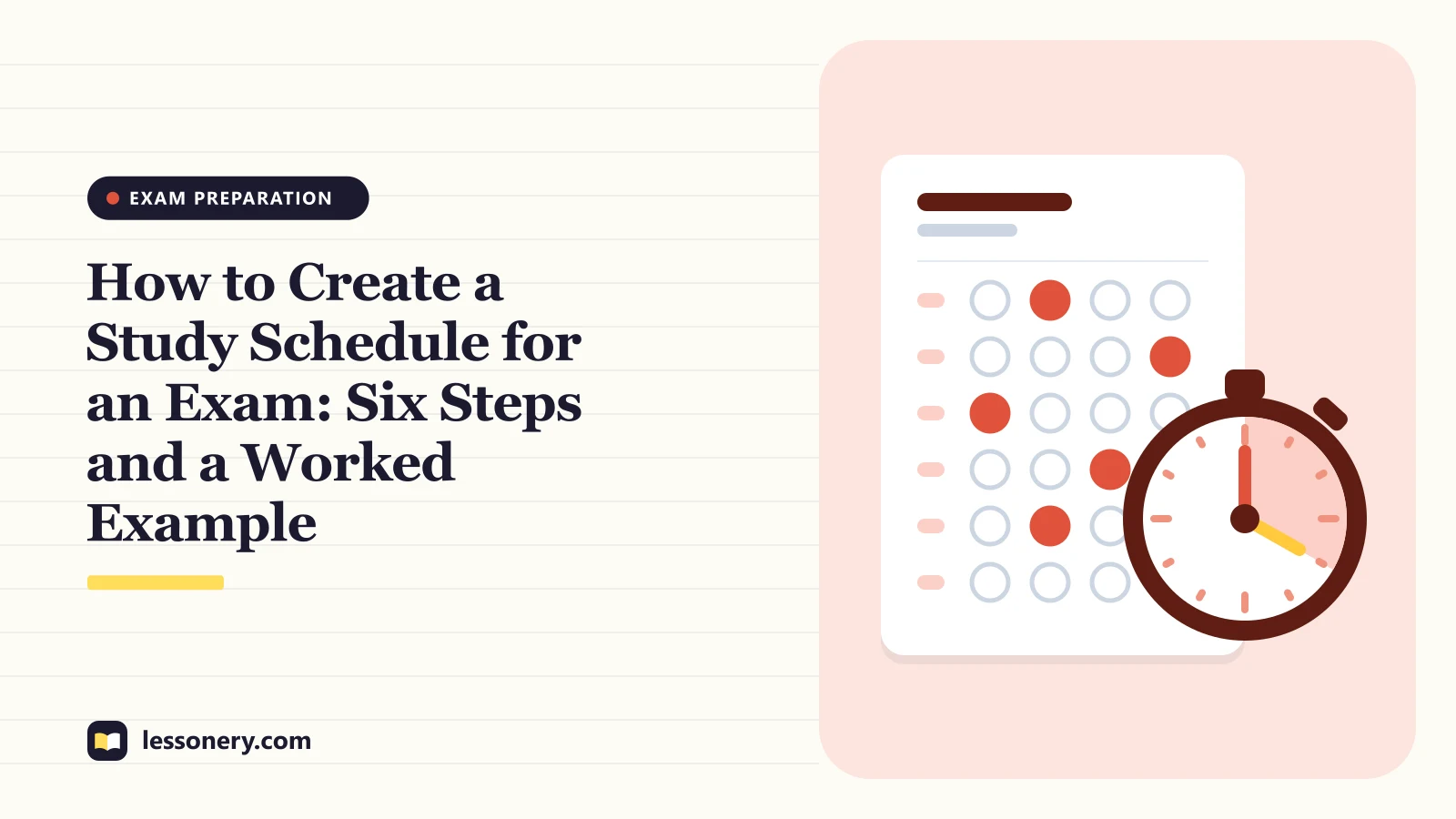 Illustration of an answer sheet and a stopwatch for a guide on how to create a study schedule for an exam