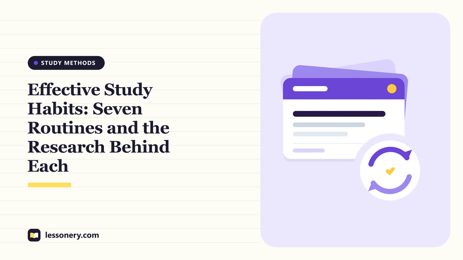 Illustration of a stack of flashcards with a review loop and a check mark for a guide to effective study habits