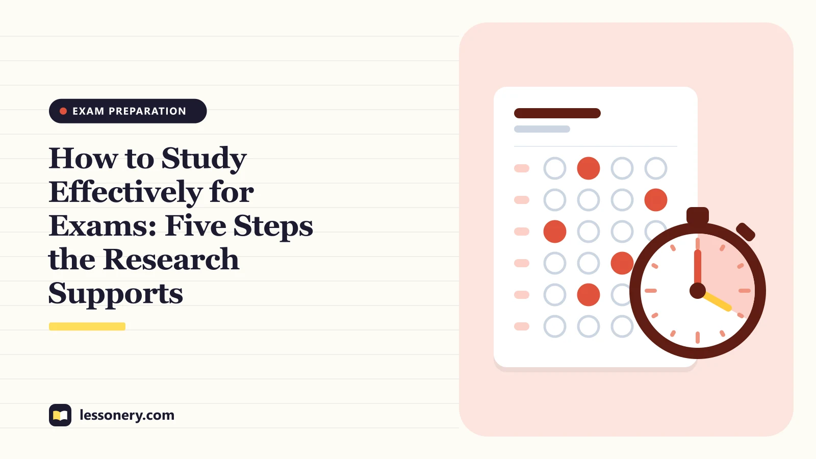 Illustration of an answer sheet and a stopwatch for a guide on how to study effectively for exams