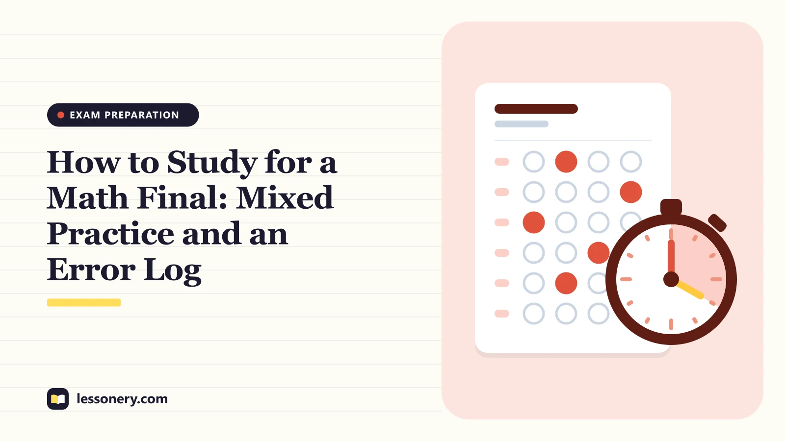 Illustration of an answer sheet with filled bubbles and a stopwatch for a guide on how to study for a math final