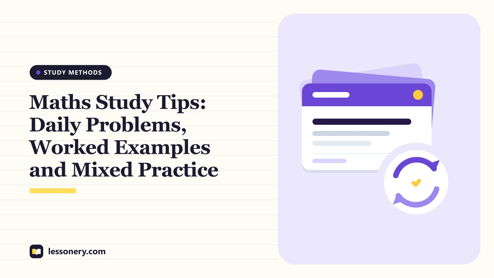 Illustration of a stack of flashcards with a review loop for a guide to maths study tips