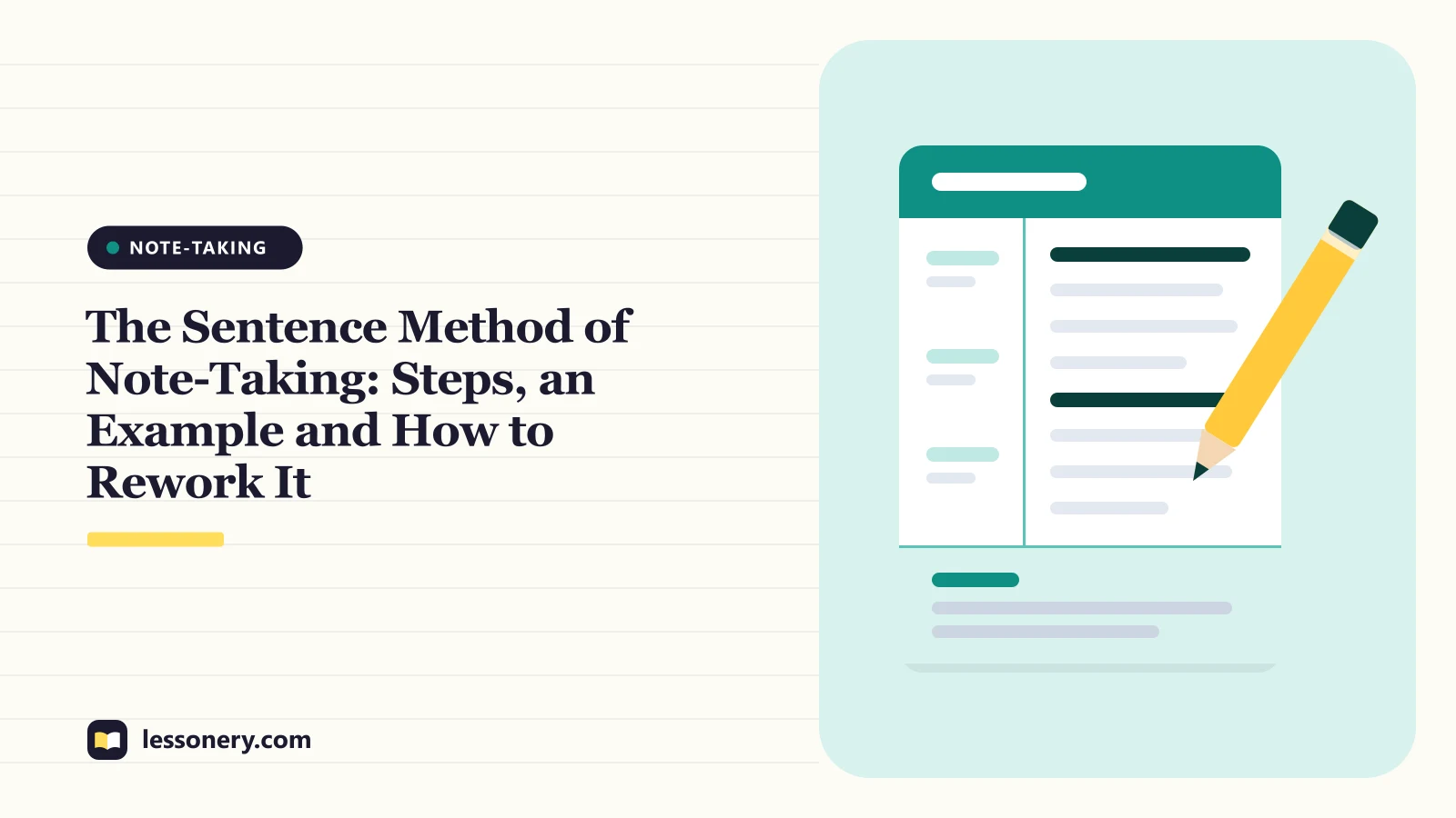 Illustration of a notebook page and a pencil for a guide to the sentence method of note taking